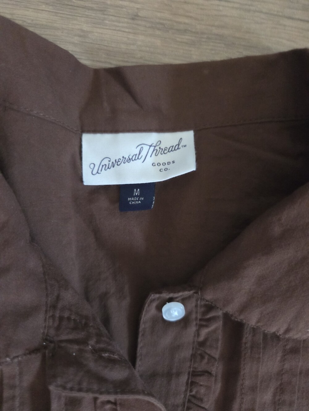 Universal Thread Brown Button-Up Ruffle-Front Blouse - Picture 4 of 6
